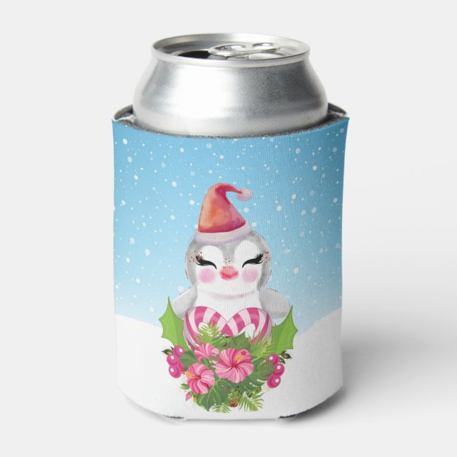 Rafraîchisseur Pour Canette Pingouin de Noël mignon à Santa Hat (Can devant)