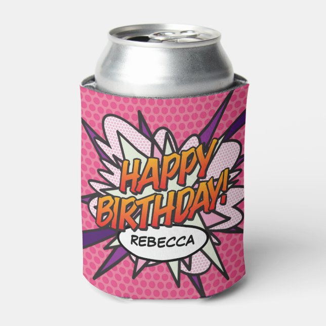 Rafraîchisseur Pour Canette Pink Fun HAPPY ANNIVERSAIRE Personnalisé (Can devant)