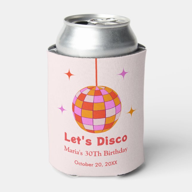 Rafraîchisseur Pour Canette Pink Orange Disco Ball Let's Disco Anniversaire (Can devant)
