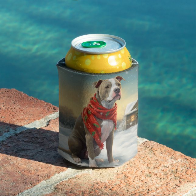 Rafraîchisseur Pour Canette Pitbull Chien dans Noël de neige (Piscine in situ)