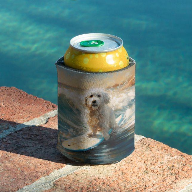 Rafraîchisseur Pour Canette Plage de Coton De Tulear Peinture de surf (Piscine in situ)