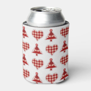 Rafraîchisseur Pour Canette Plaid Red Christmas Trees and Hearts Motif