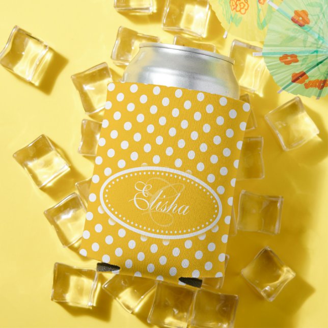 Rafraîchisseur Pour Canette Poche jaune & blanc point personnalisé (Été in situ)