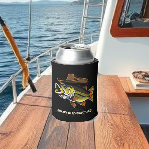 Rafraîchisseur Pour Canette Poisson amusant avec un Casquette cowboy