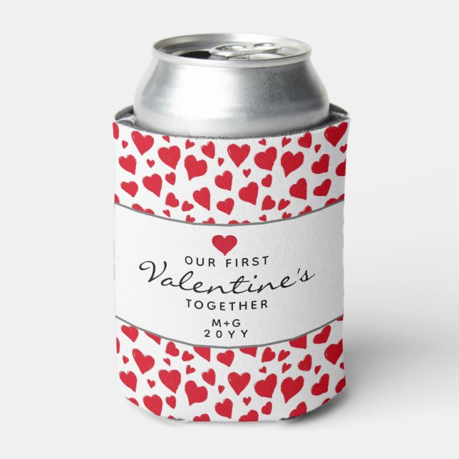 Rafraîchisseur Pour Canette Première Saint Valentin Ensemble Coeurs rouges Mon (Can devant)
