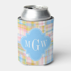 Rafraîchisseur Pour Canette Preppy Patchwork Madras Pastel Quatrefoil Initials