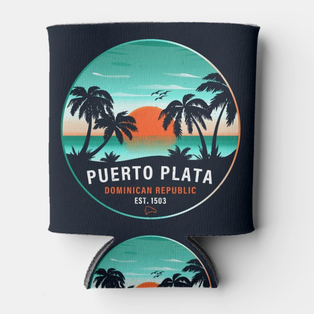 Rafraîchisseur Pour Canette Puerto Plata Dominicaine Retro Sunset Souvenir 60s (Devant)