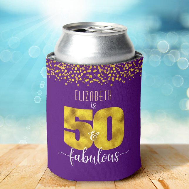 Rafraîchisseur Pour Canette Purple 50 et fabuleux dots d'or d'anniversaire gra (Créateur téléchargé)