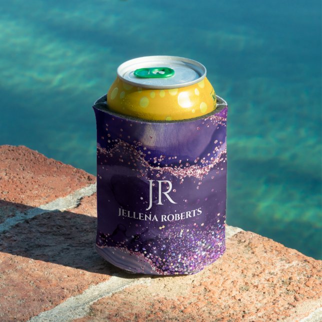 Rafraîchisseur Pour Canette Purple glittery agate texture monogram (Piscine in situ)