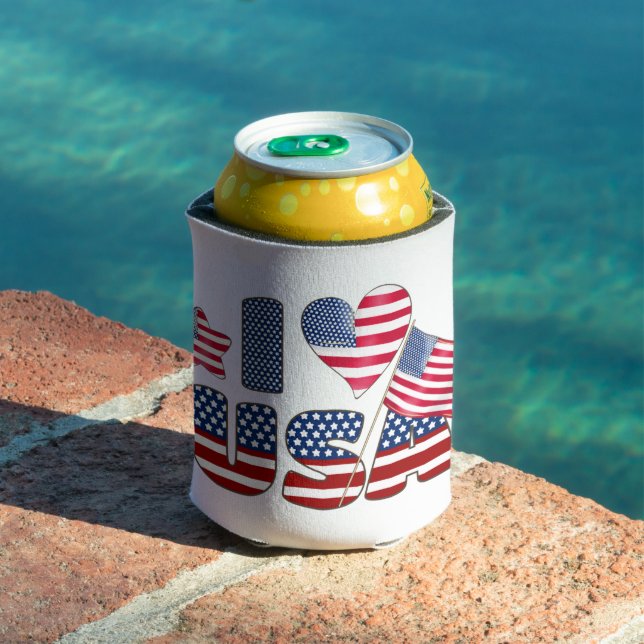 RAFRAÎCHISSEUR  POUR CANETTE RED WHITE BLUE I HEART USA PATRIOTIC (Piscine in situ)
