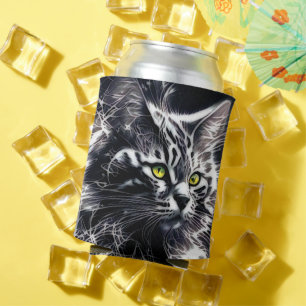 Rafraîchisseur Pour Canette Regard mystique : Chat Abstrait noir et argent