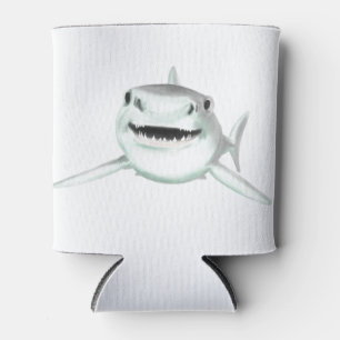 Rafraîchisseur Pour Canette requin aquarelle souriant gris vert océan animal