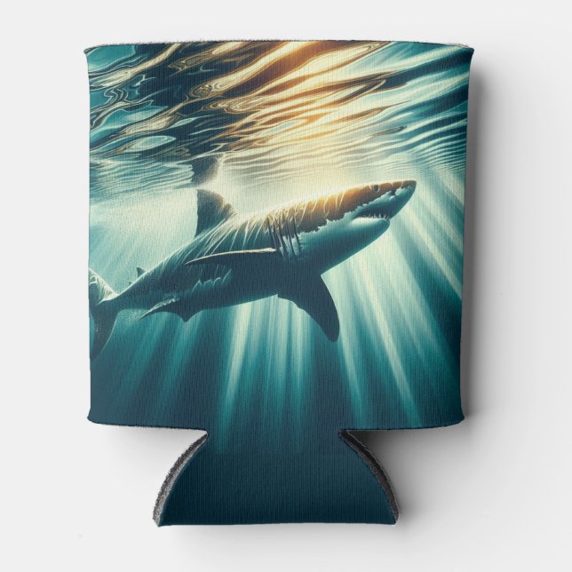 Rafraîchisseur Pour Canette Requin dans la mer bleue profonde & soleil (Devant)