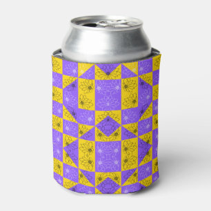 Rafraîchisseur Pour Canette Rétro Boho Violet & Jaune à carreaux à marguerites