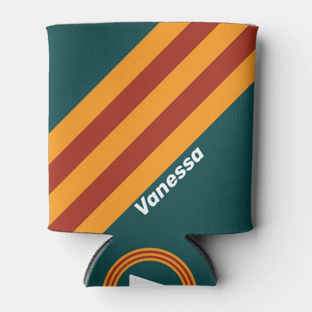 Rafraîchisseur Pour Canette Retro Dark Teal Splash Stripes with Name (Devant)
