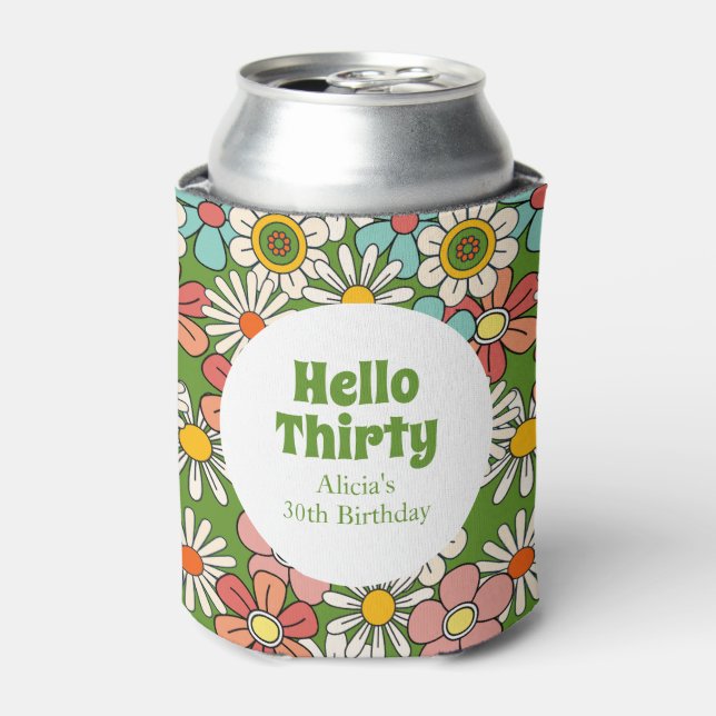 Rafraîchisseur Pour Canette Retro Hippie Super Fleur Bonjour Trente Anniversai (Can devant)