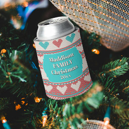 Rafraîchisseur Pour Canette Retro Ugly Christmas Sweater Aqua Blue Red Hearts