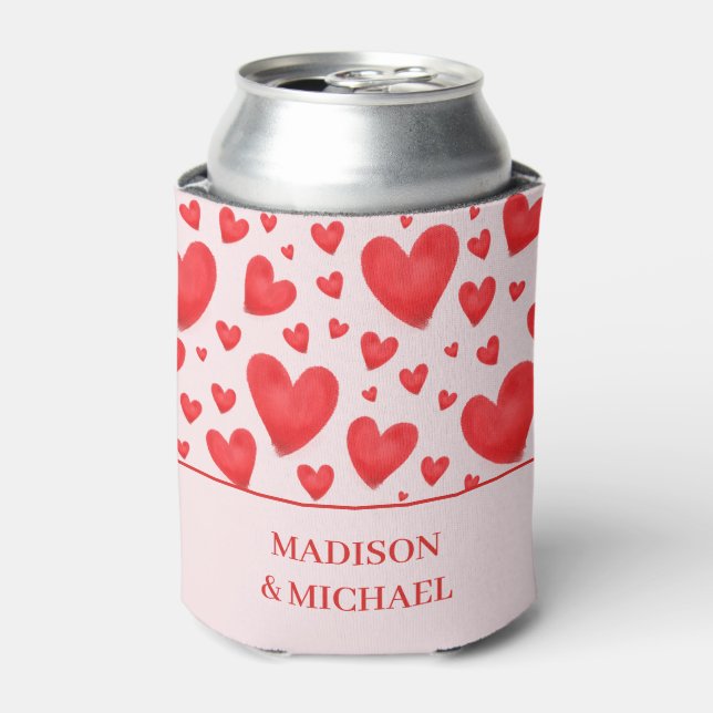 Rafraîchisseur Pour Canette Retro Valentine Hearts Wedding Red Pink (Can devant)