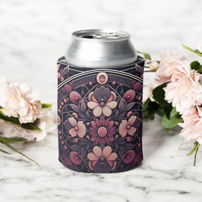 Rafraîchisseur Pour Canette Romance foncée Bourgogne Art Déco Floral Été (Créateur téléchargé)
