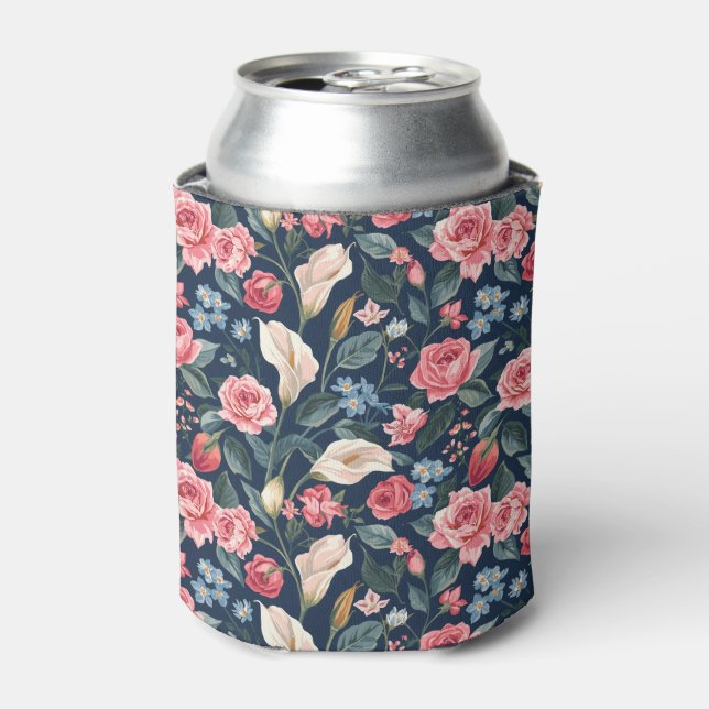 Rafraîchisseur Pour Canette Romantic Navy Blue Floral Garden Pattern (Can devant)