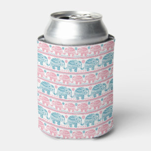 Rafraîchisseur Pour Canette Rose et motif ethnique turquoise d'éléphant