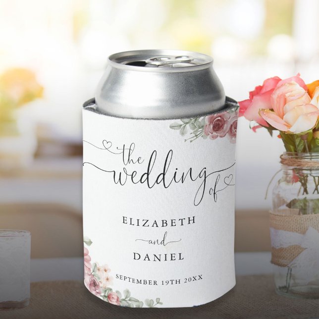 Rafraîchisseur Pour Canette Rose Floral Élégant Mariage de script de coeur (Roses Floral Elegant Heart Script Wedding Can Cooler)