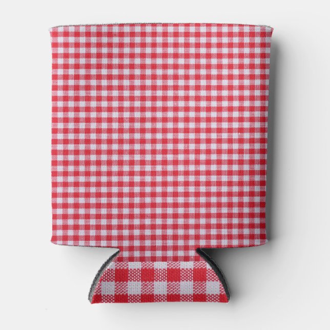 Rafraîchisseur Pour Canette Rouge À damiers Nappe Gros Plan. (Devant)