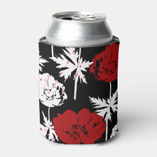 Rafraîchisseur Pour Canette Rouge, fleurs blanches sur noir (Can devant)