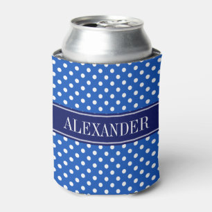 Rafraîchisseur Pour Canette Royal Bleu Blanc Pois Nom de la marine Monogramme
