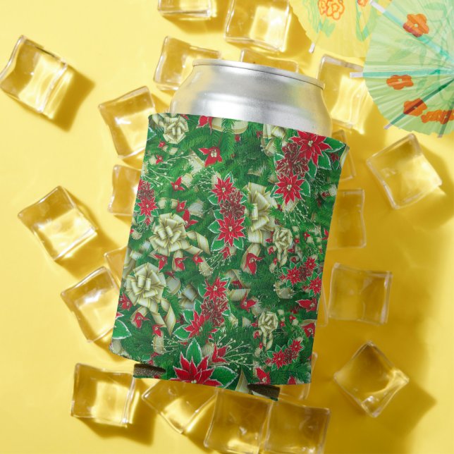 Rafraîchisseur Pour Canette Rubans Feuille Poinsettia Fir Noël Floral | (Été in situ)
