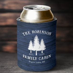 Rafraîchisseur Pour Canette Rustic Country Family Cabine Arbres Blue Wood Impr