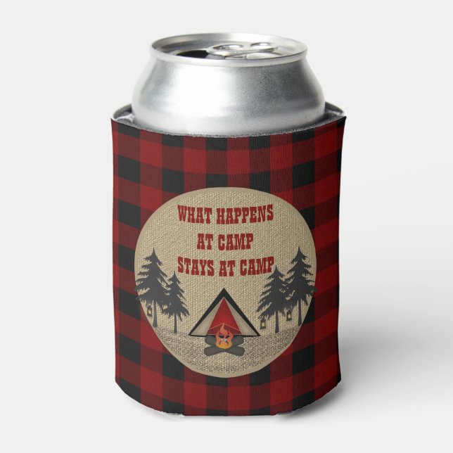Rafraîchisseur Pour Canette Rustic Red Buffalo Checks Camp Nom du camping (Can devant)