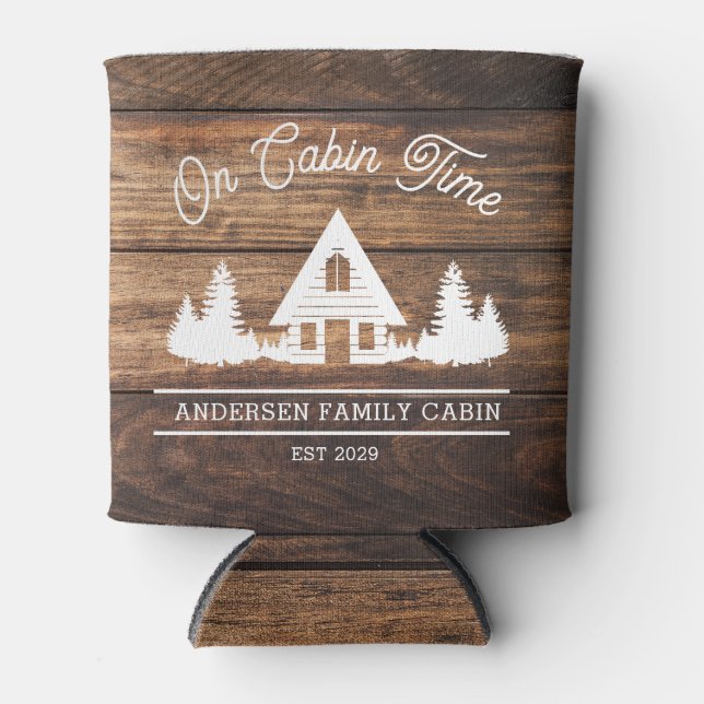 Rafraîchisseur Pour Canette Rustic Wood Cabine Lodge Personnalisé (Devant)
