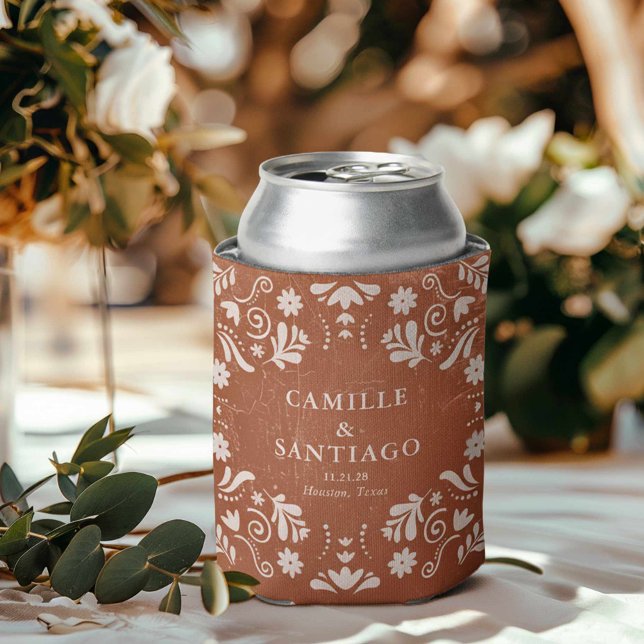 Rafraîchisseur Pour Canette Rustique Papel en terre cuite Picado Mariage (Fiesta Can cooler wedding favors)