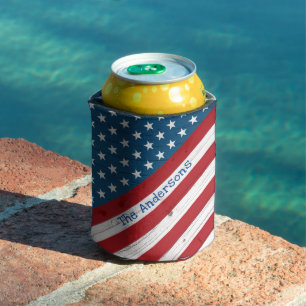 Rafraîchisseur Pour Canette Rustique Pays Patriotique Étoiles Stripes USA Drap