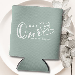 Rafraîchisseur Pour Canette Sage Green Nos coeurs Mariage / Anniversaire