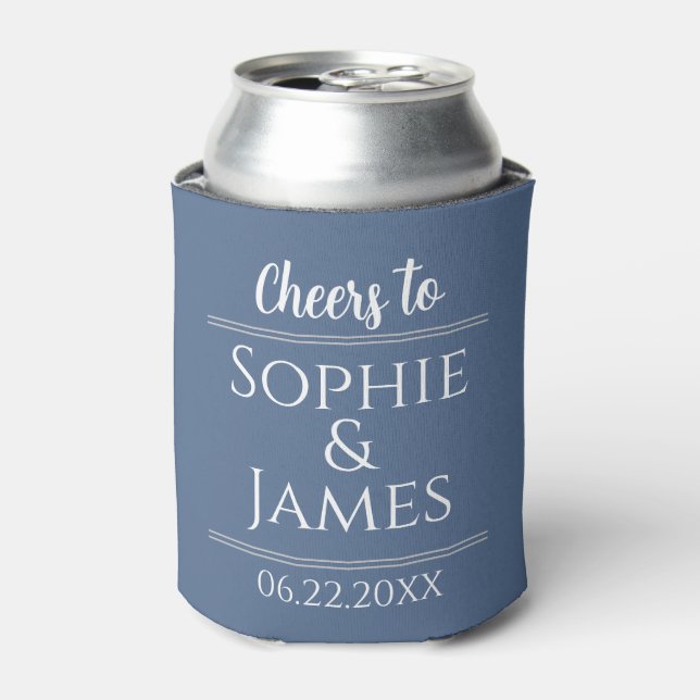 Rafraîchisseur Pour Canette Salutations Mr & Mrs Dusty Blue Wedding Favor (Can devant)