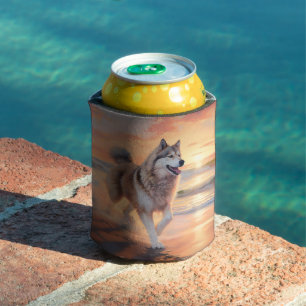 Rafraîchisseur Pour Canette Sandy Paws Malamute Alaskan Chien sur la Plage au