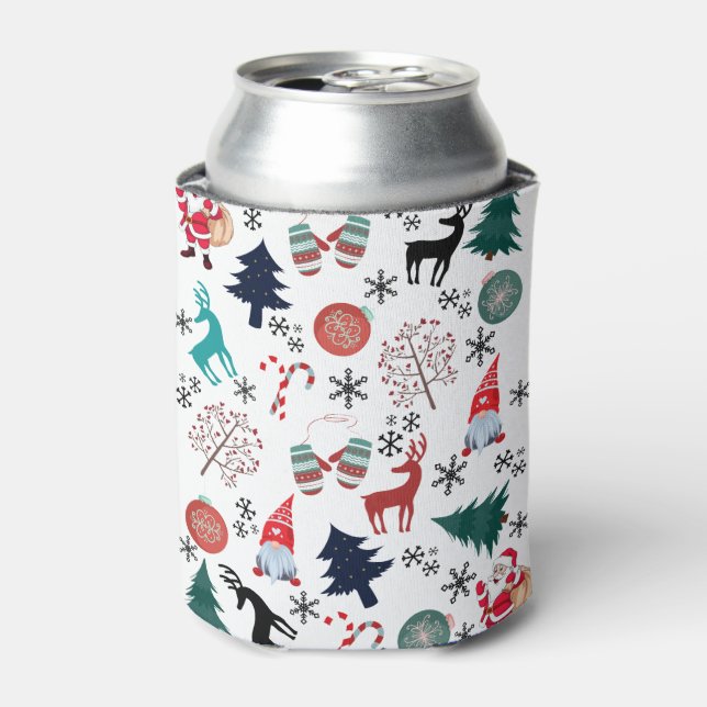 Rafraîchisseur Pour Canette Santa Claus Reindeer Pine Trees Mittens Motif (Can devant)