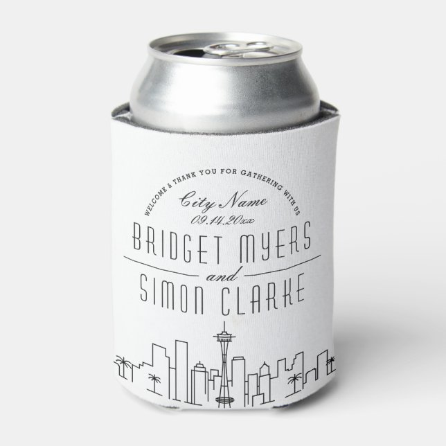 Rafraîchisseur Pour Canette Seattle, WA Stylisé Skyline | Mariage peut refroid (Can devant)