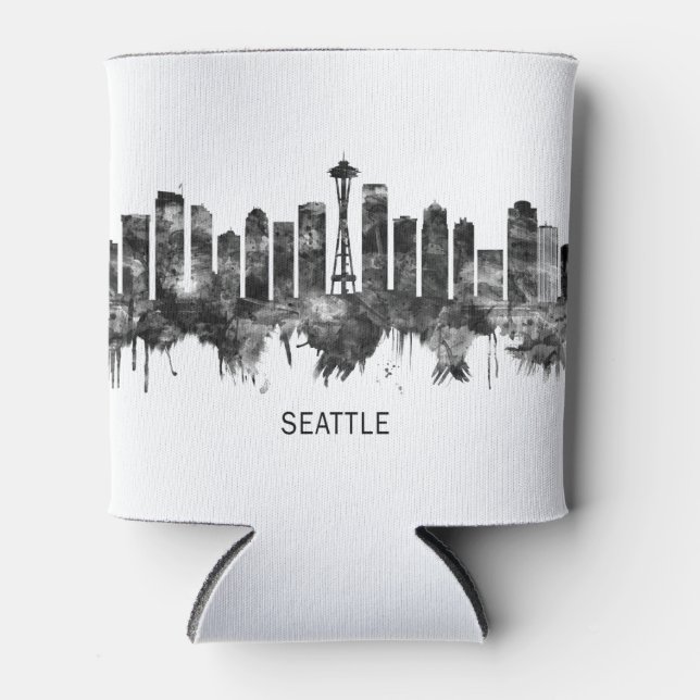 Rafraîchisseur Pour Canette Seattle Washington Skyline BW (Devant)