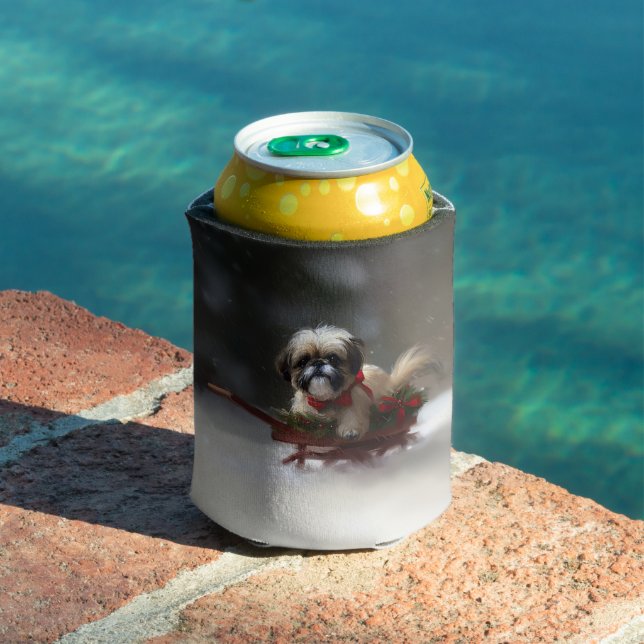 Rafraîchisseur Pour Canette Shih Tzu hiver neige de Noël (Piscine in situ)