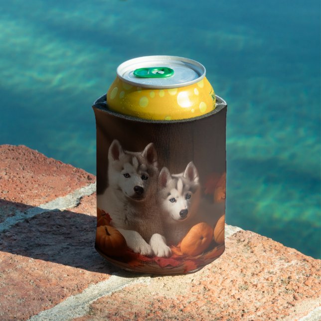 Rafraîchisseur Pour Canette Sibérie Husky Puppy Citrouille d'automne (Piscine in situ)