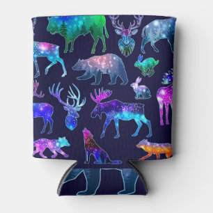 Rafraîchisseur Pour Canette Silhouettes d'animaux, effet spatial de galaxie.