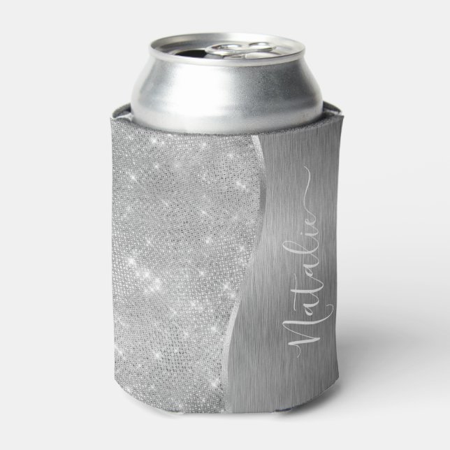 Rafraîchisseur Pour Canette Silver Glitter Glam Bling Personalized (Can devant)