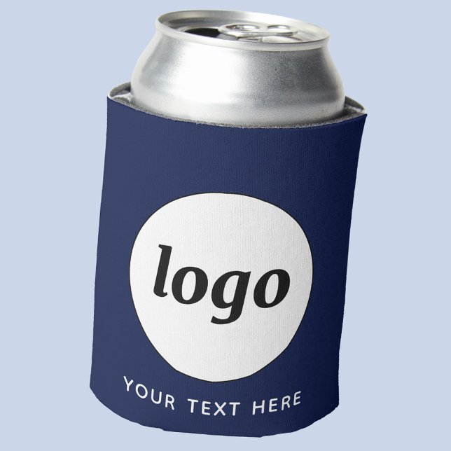Rafraîchisseur Pour Canette Simple Logo Texte commercial Promotionnel Marine B (Simple logo with custom text business branding promotional can cooler in navy blue)