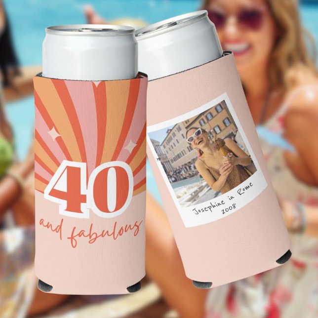 Rafraîchisseur Pour Canette Slim 40 et fabuleux AVEC PHOTO, anniversaire rétro (Créateur téléchargé)