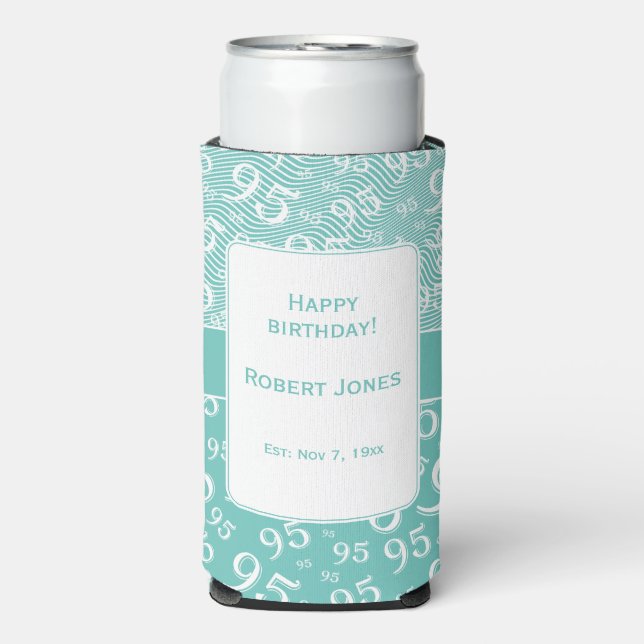 Rafraîchisseur Pour Canette Slim 95e anniversaire Random Number Motif Turquoise (Seltzer Recto)