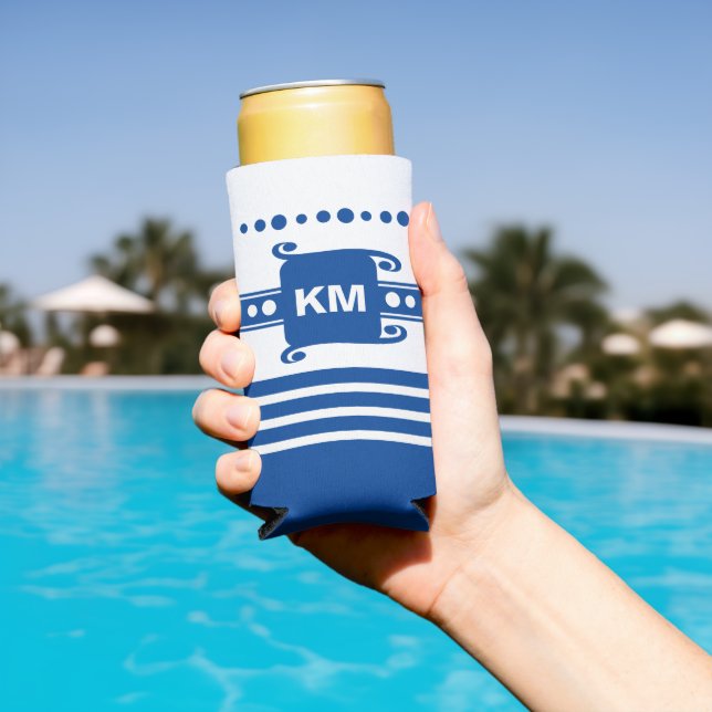 Rafraîchisseur Pour Canette Slim Ajouter les initiales points rayures détendre blan (Piscine in situ)