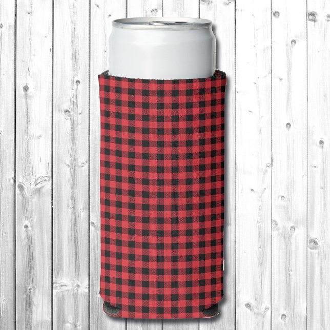 Rafraîchisseur Pour Canette Slim Ajouter Votre Nom Red Black Buffalo Plaid (Créateur téléchargé)